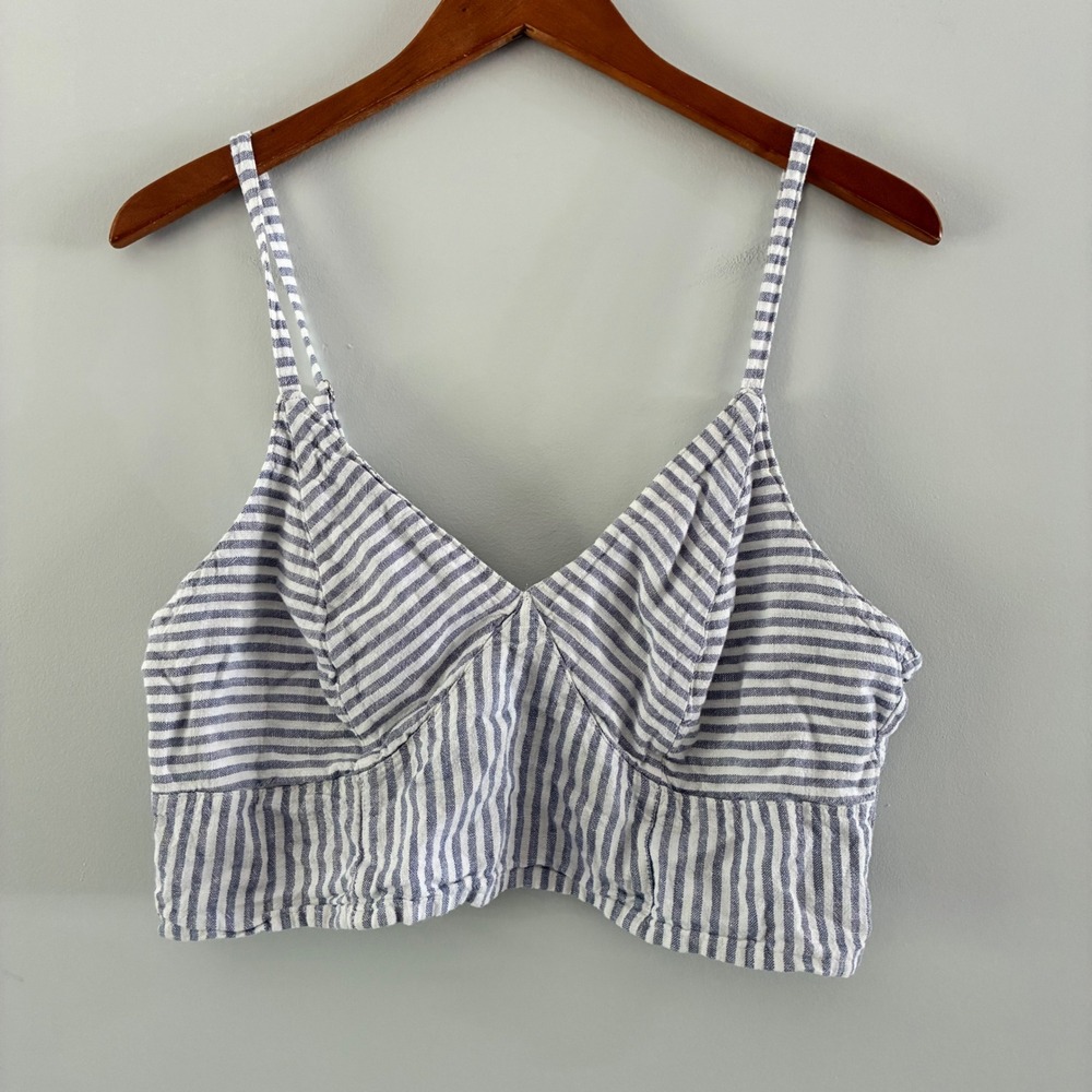 Universal Thread Cami Top L Stripe Linen Blend Smocked Crop Coastal Beach Summer